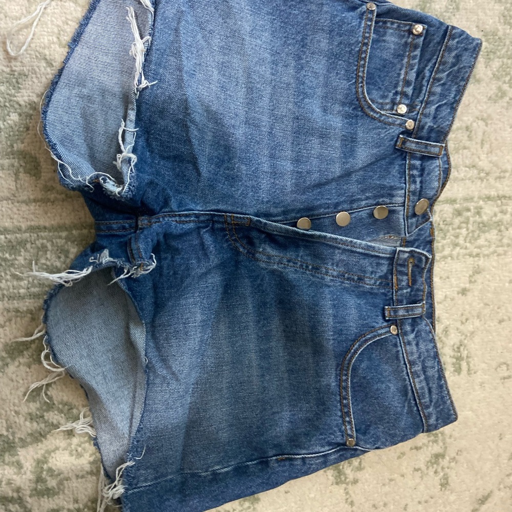 Djerf  Avenue High-Rise Distressed Denim Shorts - Blue size 26